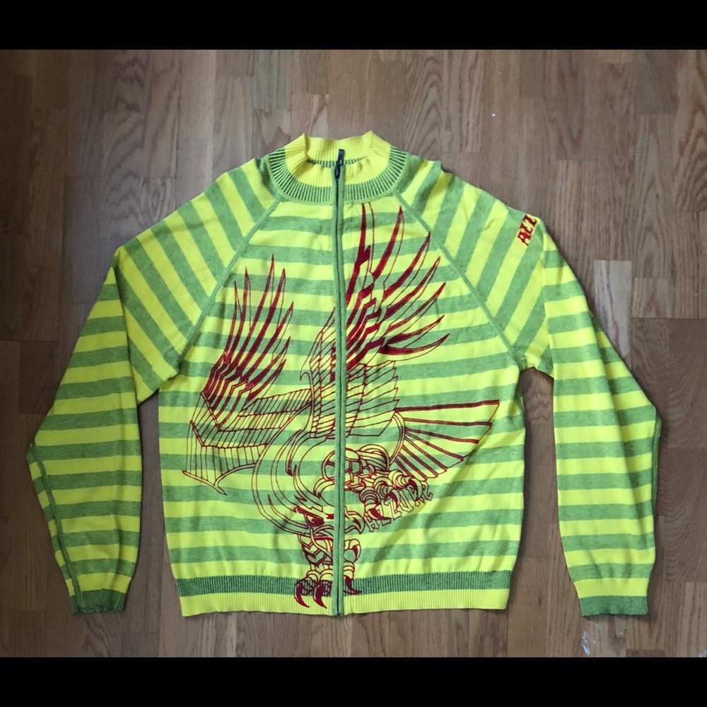 Yellow/Charcoal Striped Cardigan w/ Falcon Emblem